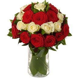 Bouquet of Red and White Roses